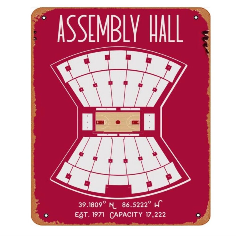 Indiana Hoosiers Assembly Hall Retro Metal Tin Wall Dorm Man Cave Decor Sign NWT